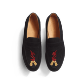 180 Loafer [Men Black suede goatskin and red & gold embroidery]