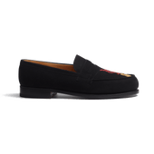 180 Loafer [Men Black suede goatskin and red & gold embroidery]