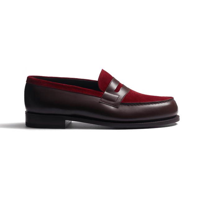180 Loafer [Men dark brown boxcalf & burgundy suede calf leather]