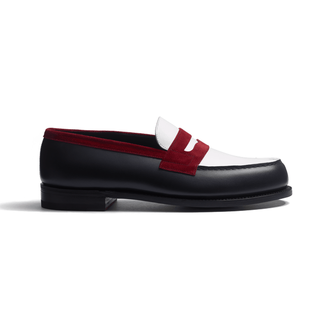 180 Loafer [Men Navy boxcalf, white smooth calf & burgundy suede calf leather]