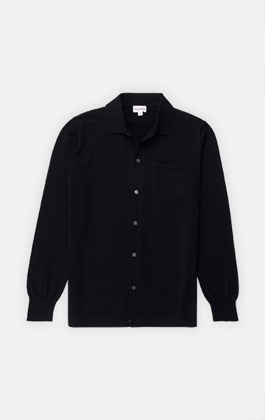 Black Cool Cotton Button Front Polo - Final Sale