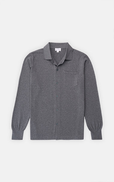 Medium Gray Cool Cotton Button Front Polo - Final Sale