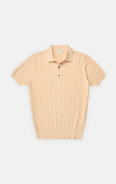 Cream Linen-Cotton Cable Knit Polo - Final Sale