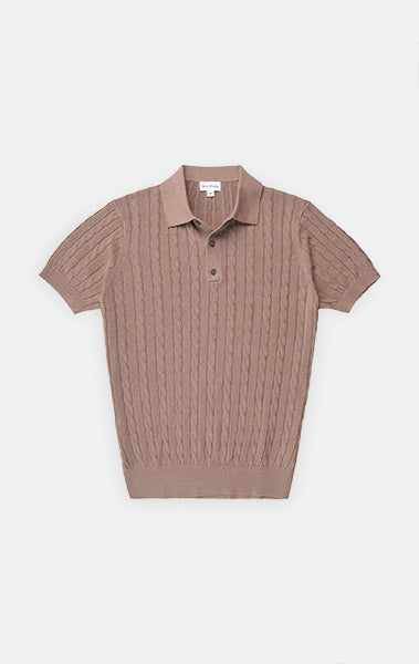 Taupe Linen-Cotton Cable Knit Polo - Final Sale