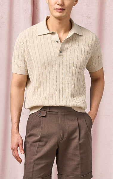 Linen Cotton Cable Knit Polo