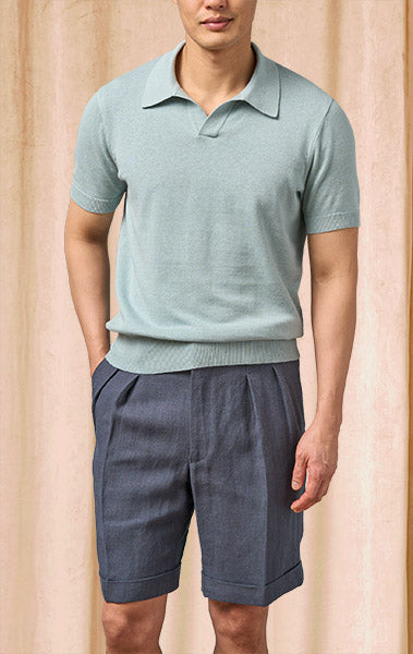Light Blue Short Sleeve Johnny Collar Polo
