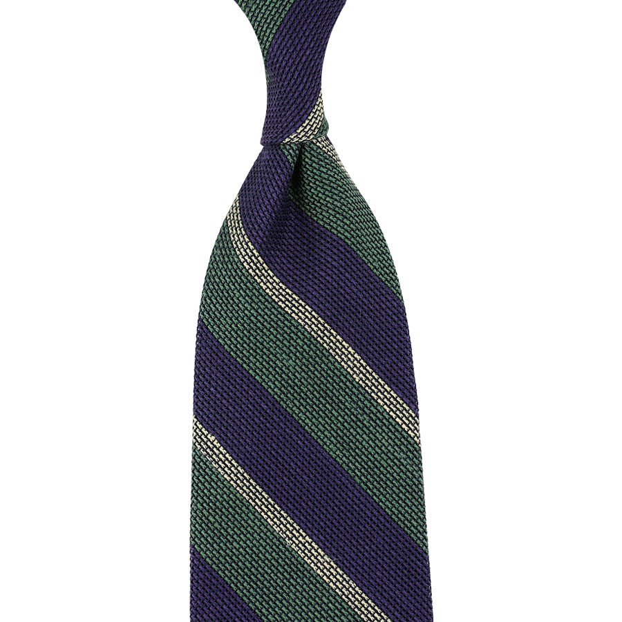 Striped Fina Grenadine Silk Linen Tie Eggplant Pistachio