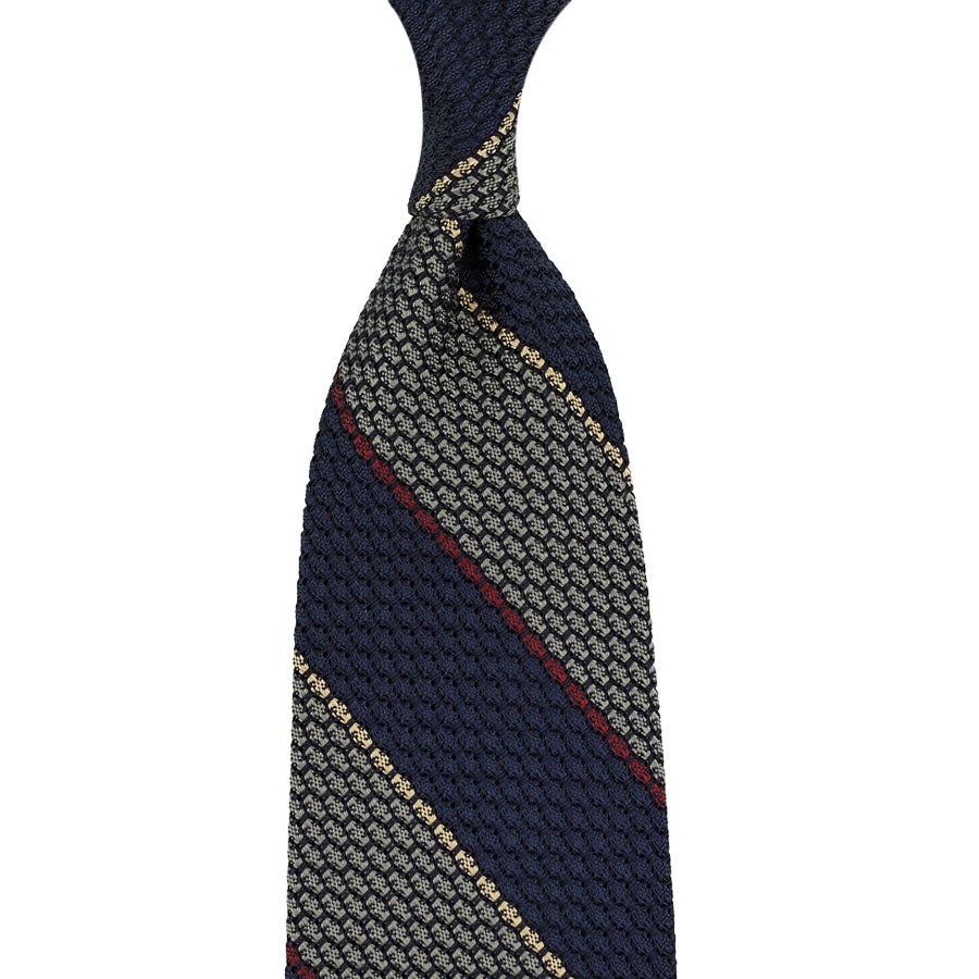 Striped Grenadine Garza Grossa Silk Tie Grey