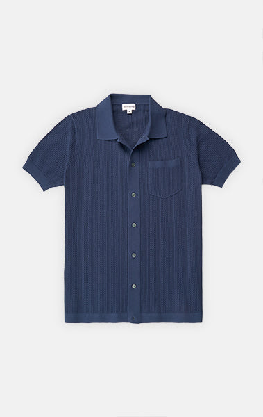 Steel Blue Cool Cotton Mesh Knit Button Front Polo - Final Sale
