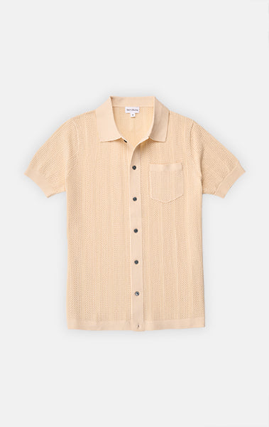 Off White Cool Cotton Mesh Knit Button Front Polo