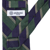 Striped Fina Grenadine Silk Linen Tie Eggplant Pistachio