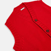 Red Merino V Neck Sleeveless Cardigan