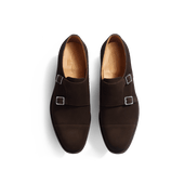 Double buckle Derby with rubber sole [men brown suede leather]