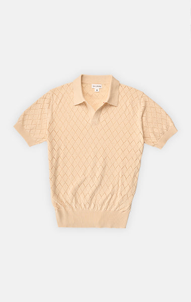 Cream Diamond Knit Polo - Final Sale