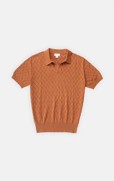 Rust Diamond Knit Polo - Final Sale