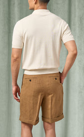Off White Silk Cotton Johnny Collar Short Sleeve Polo