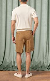 Off White Silk Cotton Johnny Collar Short Sleeve Polo