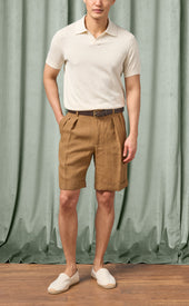 Off White Silk Cotton Johnny Collar Short Sleeve Polo