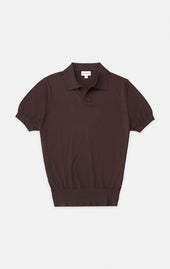 Brown Silk-Cotton Johnny Collar Polo