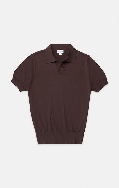 Brown Silk-Cotton Johnny Collar Polo