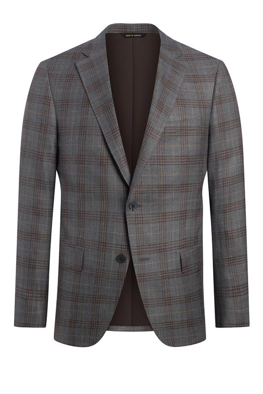 Grey Wool Silk And Linen Plaid Jacket