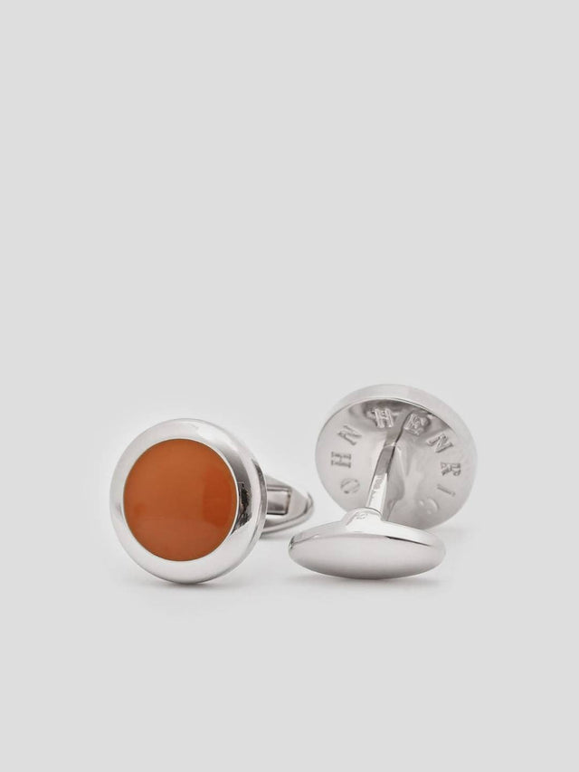 Orange & Silver Cufflinks Round