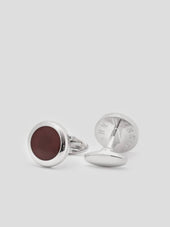 Burgundy & Silver Cufflinks Round