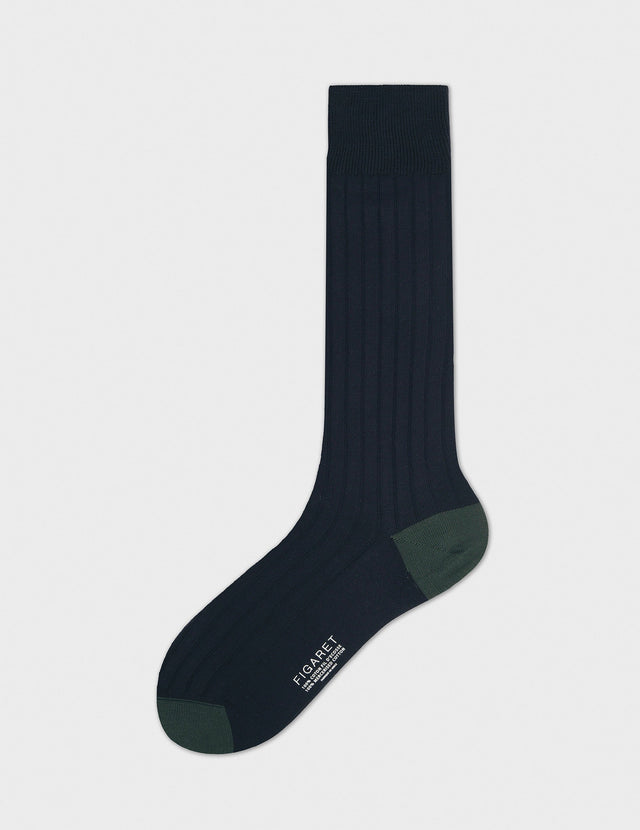 Socks in navy and green double Scottish yarn