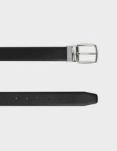Reversible belt in black smooth leather and brown grained leather