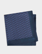 Navy patterned silk twill handkerchief