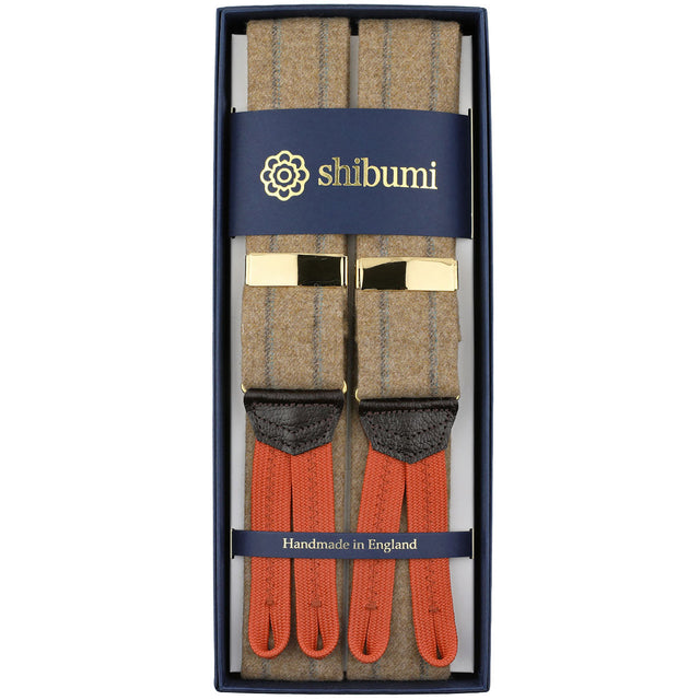 Striped Wool Braces - Camel