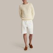 Ribbed Cotton Raglan Sleeved Sweater In Light Cream