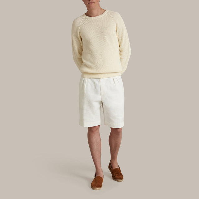 Ribbed Cotton Raglan Sleeved Sweater In Light Cream