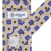 Floral Printed Silk Linen Tie Beige Hand Rolled