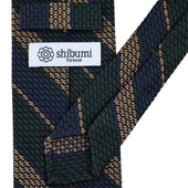 Striped Grenadine Garza Grossa Silk Tie Navy Forest Beige