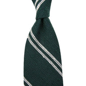 Double Bar Shantung Grenadine Tie - Forest - Hand-Rolled
