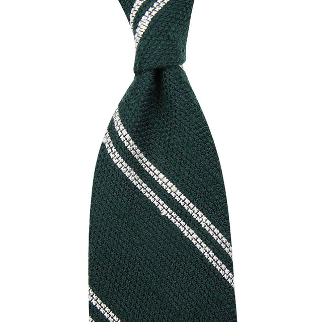 Double Bar Shantung Grenadine Tie - Forest - Hand-Rolled