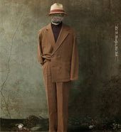 Double Breasted Jacket Belgian Linen Wool Cinnamon 48 50
