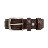 Men S Heritage Lined Full Grain Leather Belt With Satin Nickel Buckle And Stitched Edge