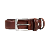 Men S Heritage Lined Full Grain Leather Belt With Satin Nickel Buckle And Stitched Edge