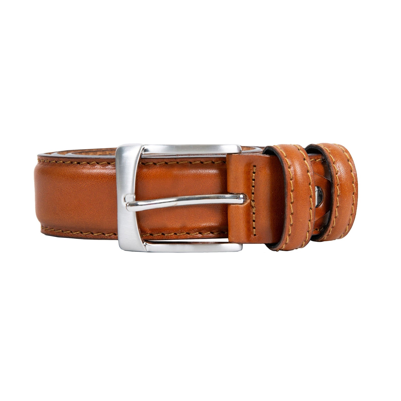 Men S Heritage Lined Full Grain Leather Belt With Satin Nickel Buckle And Stitched Edge