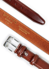 Men S Heritage Lined Full Grain Leather Belt With Satin Nickel Buckle And Stitched Edge