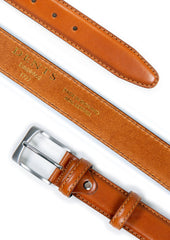 Men S Heritage Lined Full Grain Leather Belt With Satin Nickel Buckle And Stitched Edge
