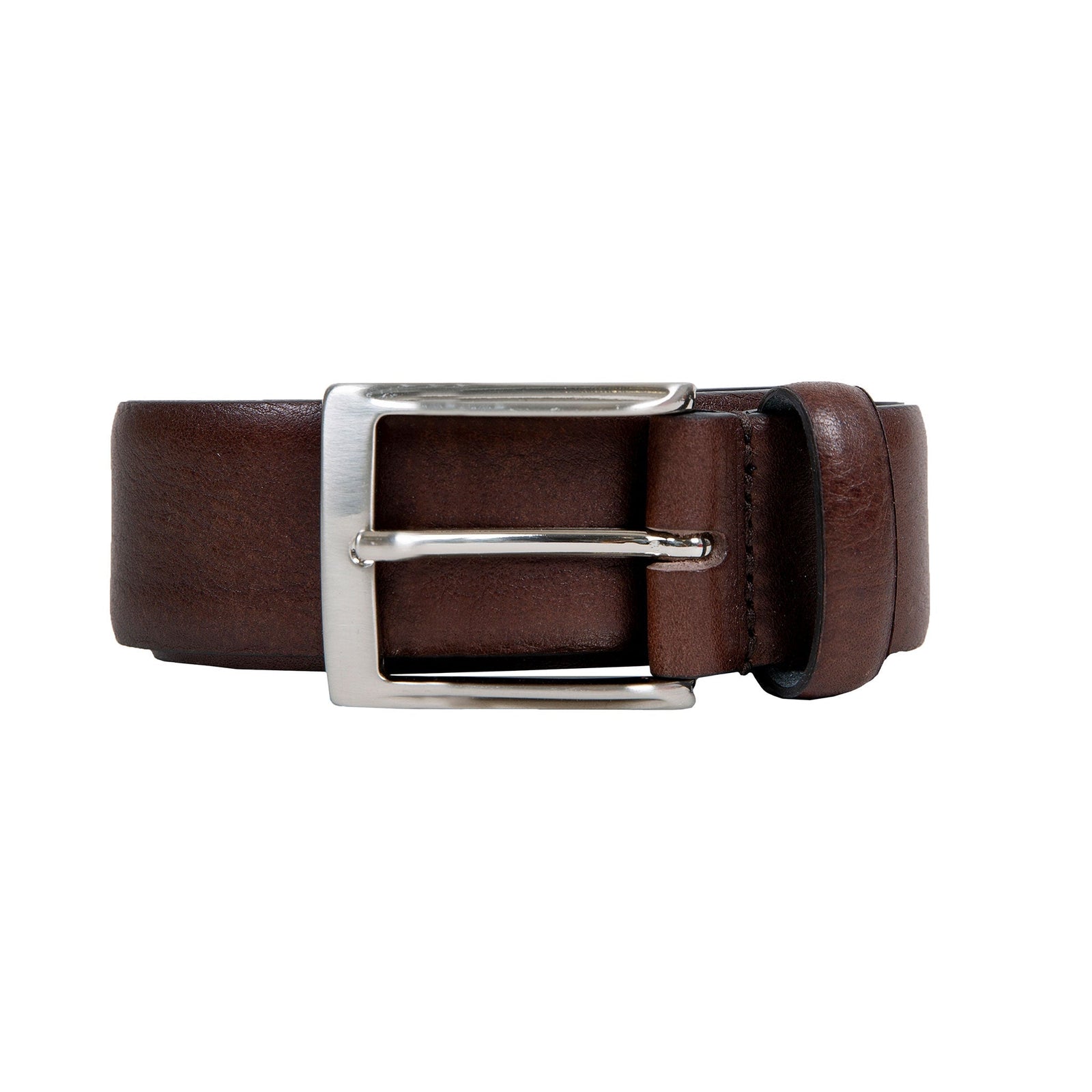 Men S Heritage Full Grain Leather Belt With Satin Nickel Buckle And Pebble Grain Texture