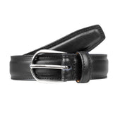 Men’s Heritage Lined Leather Belt with Shiny Silver Buckle and Stitched Edge