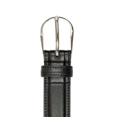 Men S Heritage Lined Leather Belt With Shiny Silver Buckle And Stitched Edge