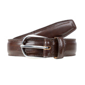 Men S Heritage Lined Leather Belt With Shiny Silver Buckle And Stitched Edge