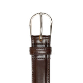 Men S Heritage Lined Leather Belt With Shiny Silver Buckle And Stitched Edge