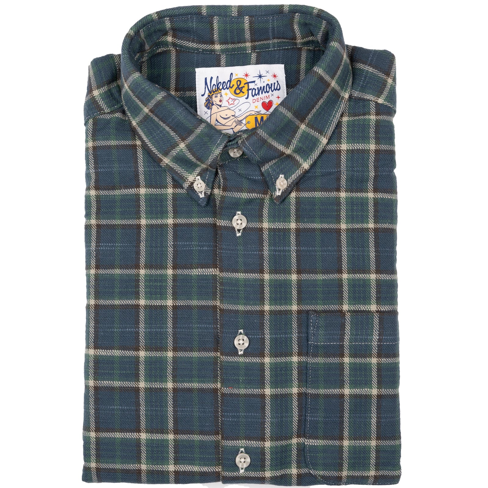 Easy Shirt Big Slub Check Flannel Green