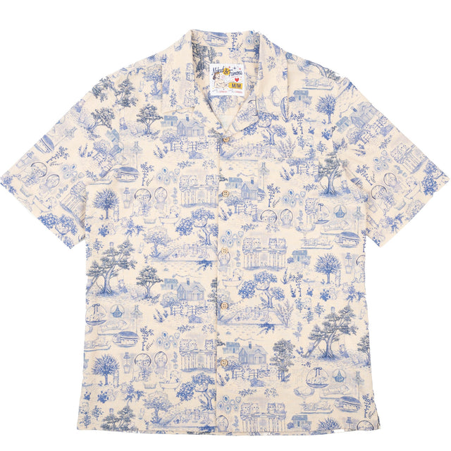 Aloha Shirt - Linen Cats - Blue